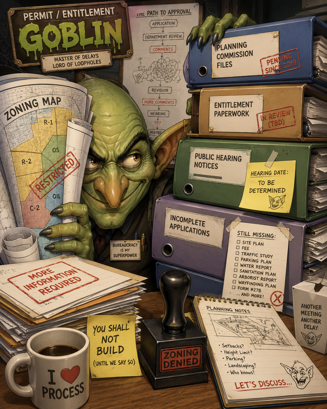 Entitlement Goblin hiding behind zoning maps and files
