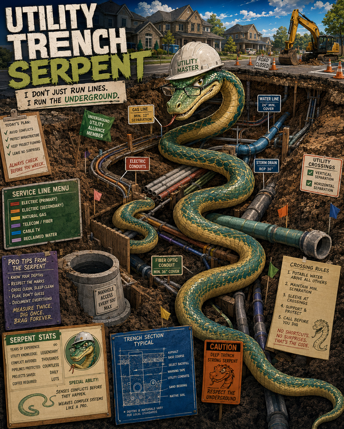 Utility Trench Serpent winding through underground utilities